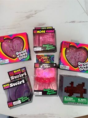Needoh pink bundle lot x6 jelly squish nice cube swirl  good vibes only heart